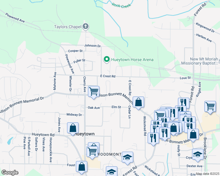 map of restaurants, bars, coffee shops, grocery stores, and more near 423 Autumn Brook Terrace in Hueytown