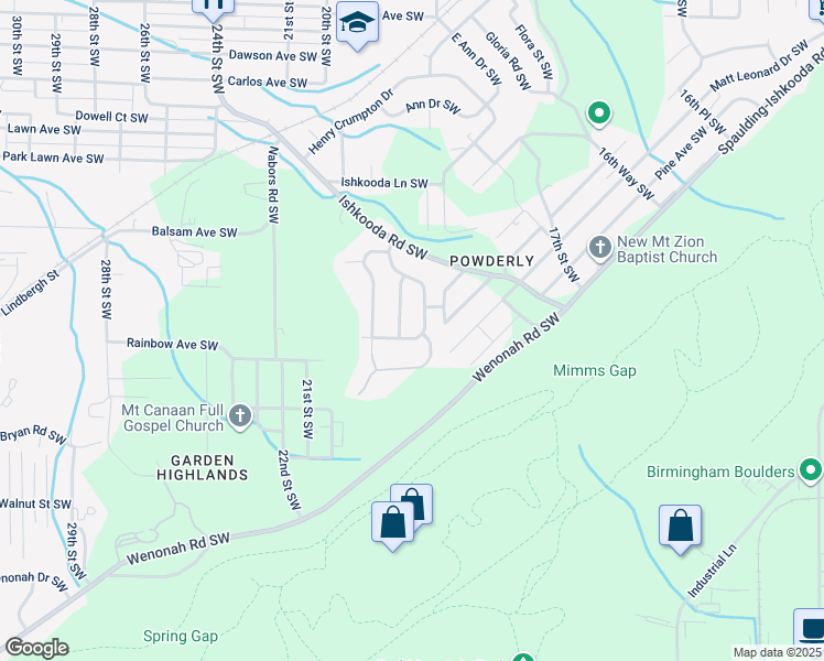 map of restaurants, bars, coffee shops, grocery stores, and more near 1800 Electra Drive Southwest in Birmingham