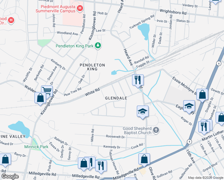 map of restaurants, bars, coffee shops, grocery stores, and more near 2029 White Road in Augusta