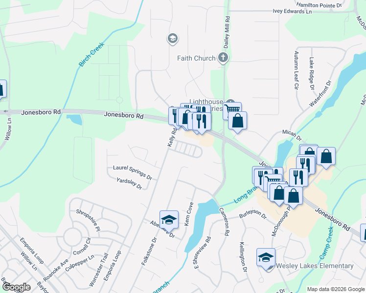 map of restaurants, bars, coffee shops, grocery stores, and more near 305 Magnolia Gardens Walk in McDonough