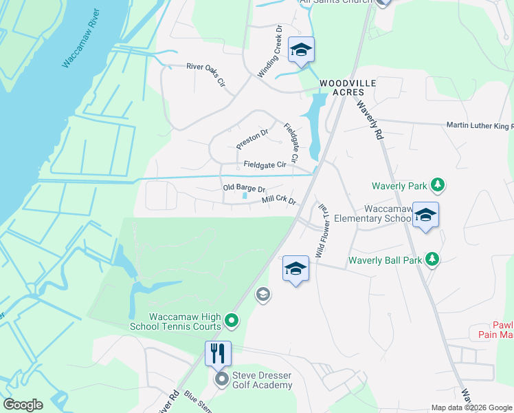 map of restaurants, bars, coffee shops, grocery stores, and more near 146 Old Barge Drive in Pawleys Island