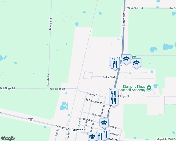 map of restaurants, bars, coffee shops, grocery stores, and more near 512 Wood Drive in Gunter