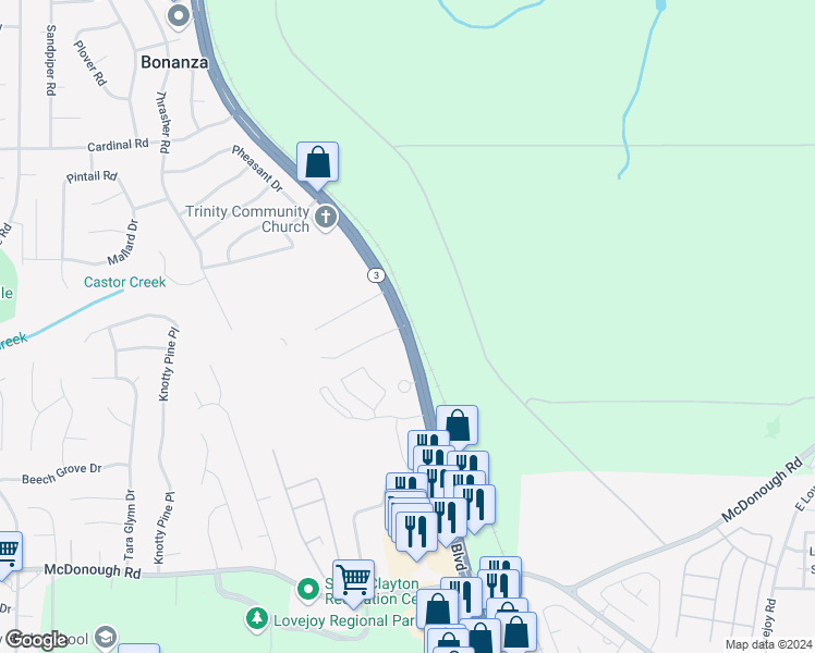 map of restaurants, bars, coffee shops, grocery stores, and more near 10862 Georgia 3 in Hampton