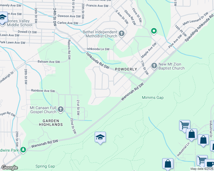 map of restaurants, bars, coffee shops, grocery stores, and more near 2456 Tempest Drive Southwest in Birmingham