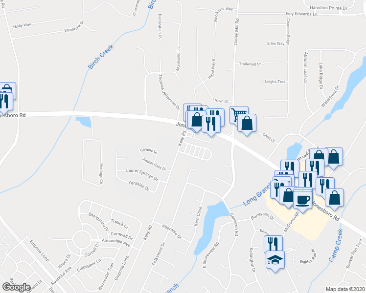 map of restaurants, bars, coffee shops, grocery stores, and more near 1405 Forsythia Way in McDonough