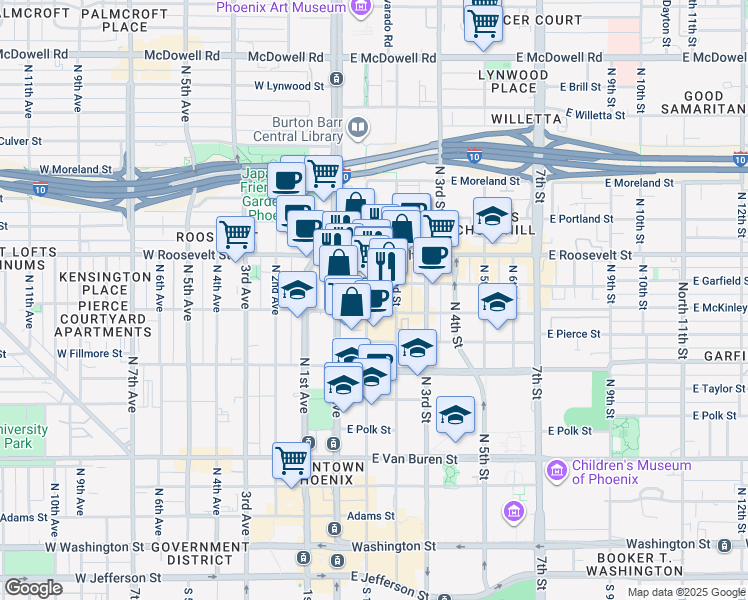 map of restaurants, bars, coffee shops, grocery stores, and more near 811 North 1st Street in Phoenix