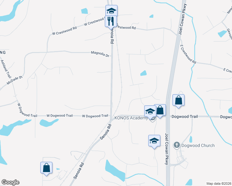 map of restaurants, bars, coffee shops, grocery stores, and more near 627 Senoia Road in Tyrone