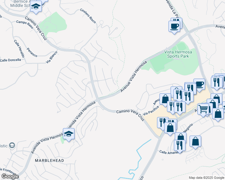 map of restaurants, bars, coffee shops, grocery stores, and more near 2633 Canto Rompeolas in San Clemente