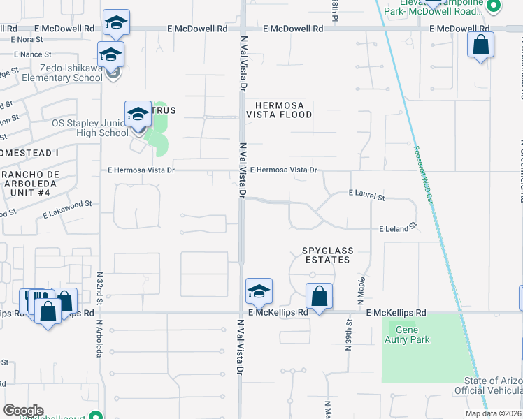 map of restaurants, bars, coffee shops, grocery stores, and more near 2330 North Lemon Circle in Mesa