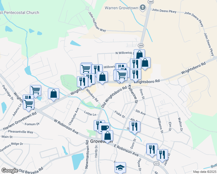 map of restaurants, bars, coffee shops, grocery stores, and more near 5116 Wrightsboro Road in Grovetown