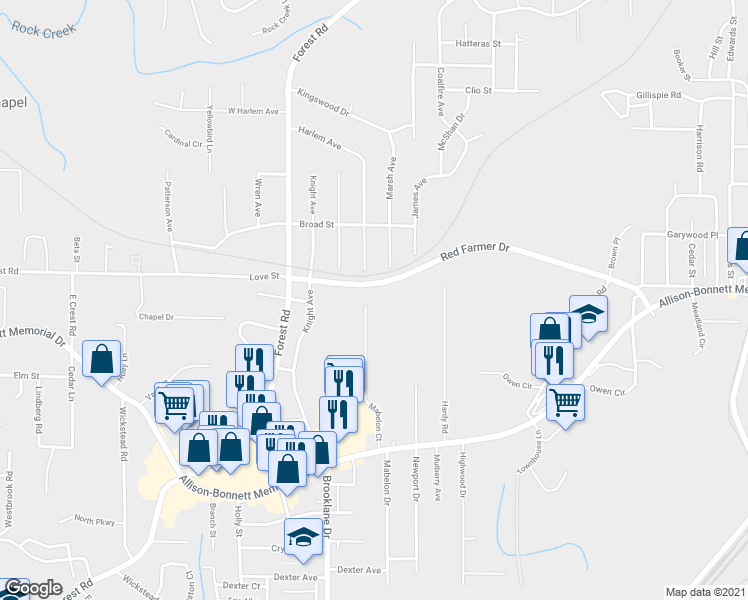 map of restaurants, bars, coffee shops, grocery stores, and more near 243 Mabelon Court in Hueytown