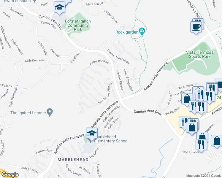 map of restaurants, bars, coffee shops, grocery stores, and more near 2034 Costero Hermoso in San Clemente