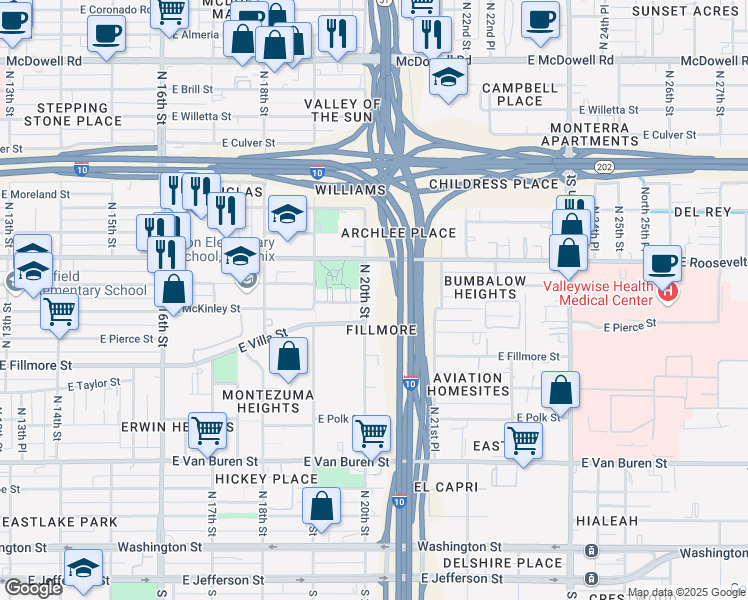 map of restaurants, bars, coffee shops, grocery stores, and more near 919 North 20th Street in Phoenix