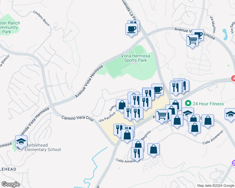 map of restaurants, bars, coffee shops, grocery stores, and more near 55 Via Sonrisa in San Clemente