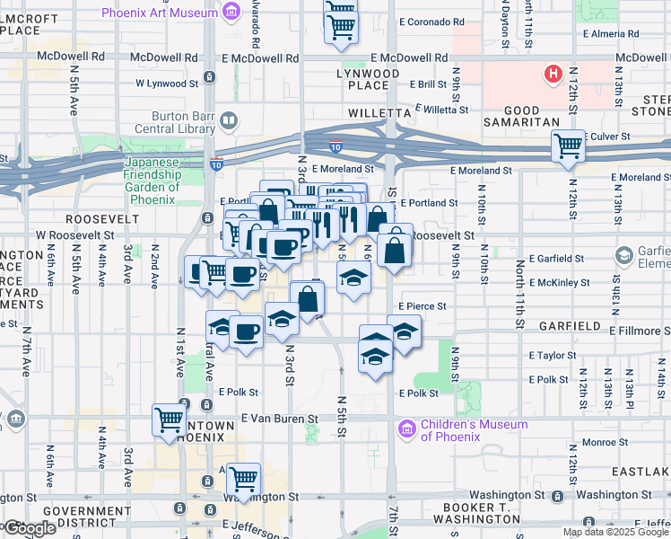 map of restaurants, bars, coffee shops, grocery stores, and more near 850 North 5th Street in Phoenix