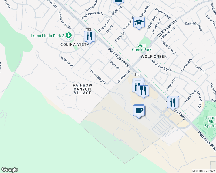 map of restaurants, bars, coffee shops, grocery stores, and more near 31325 Pahuta Street in Temecula