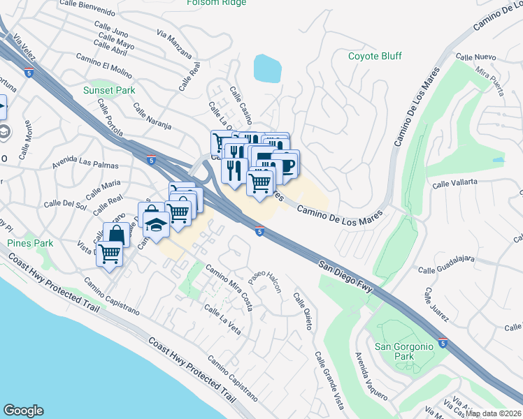 map of restaurants, bars, coffee shops, grocery stores, and more near 640-646 Camino De Los Mares in San Clemente