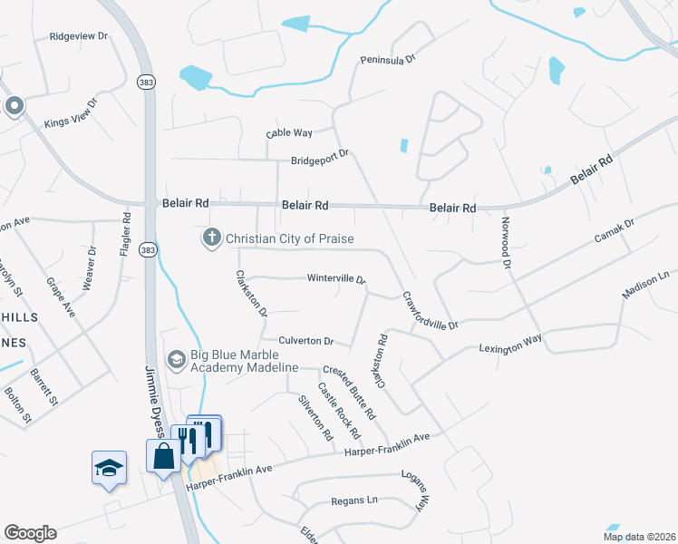 map of restaurants, bars, coffee shops, grocery stores, and more near 2531 Winterville Drive in Augusta