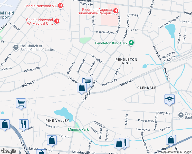 map of restaurants, bars, coffee shops, grocery stores, and more near 1747 Kissingbower Road in Augusta
