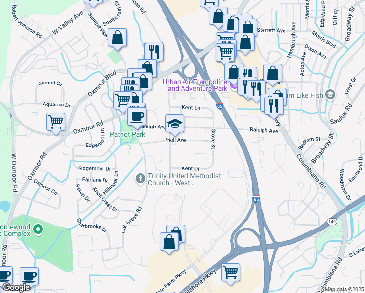 map of restaurants, bars, coffee shops, grocery stores, and more near 228 Hall Avenue in Birmingham