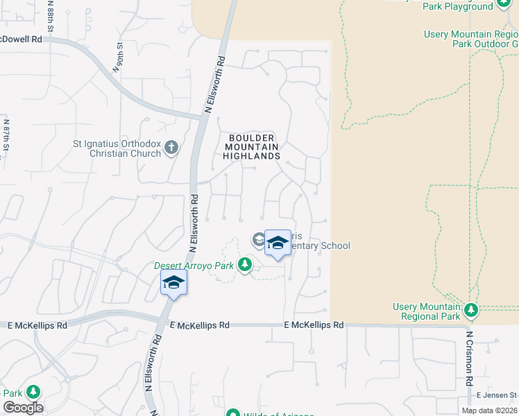 map of restaurants, bars, coffee shops, grocery stores, and more near 2322 North Malachite Circle in Mesa