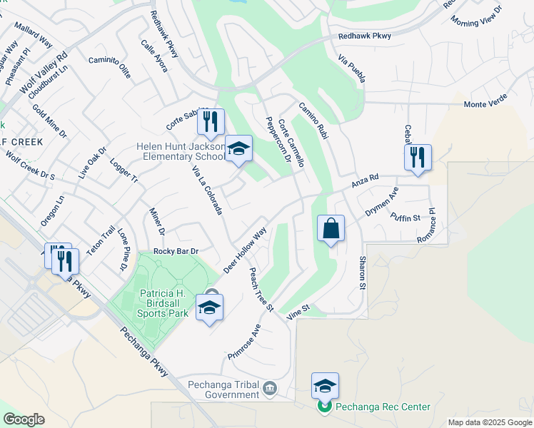 map of restaurants, bars, coffee shops, grocery stores, and more near 32654 Vía Perales in Temecula