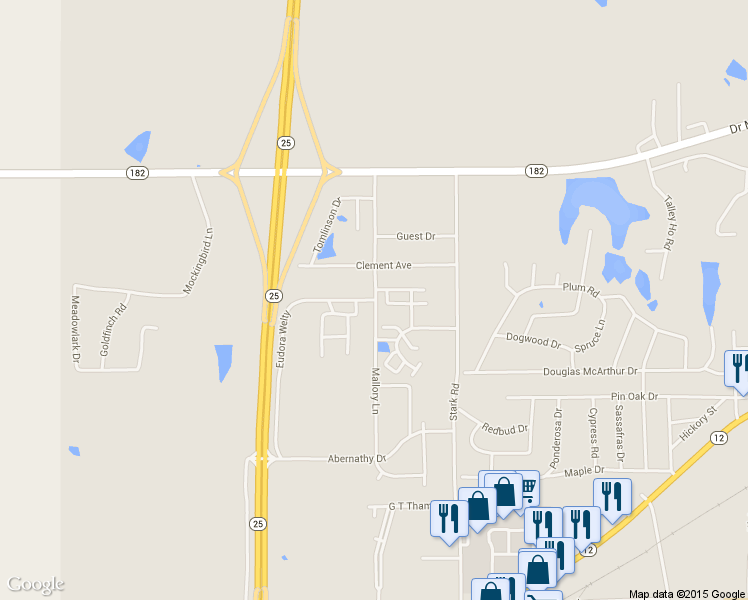 map of restaurants, bars, coffee shops, grocery stores, and more near 503 Mallory Lane in Starkville