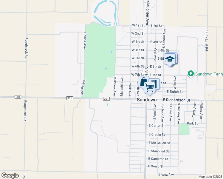 map of restaurants, bars, coffee shops, grocery stores, and more near 506 West Richardson Street in Levelland