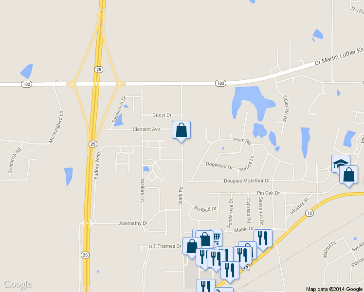 map of restaurants, bars, coffee shops, grocery stores, and more near 1085h Stark Road in Starkville