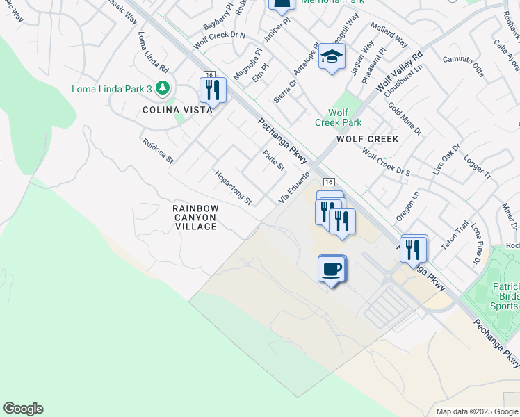 map of restaurants, bars, coffee shops, grocery stores, and more near 31325 Pahuta Street in Temecula