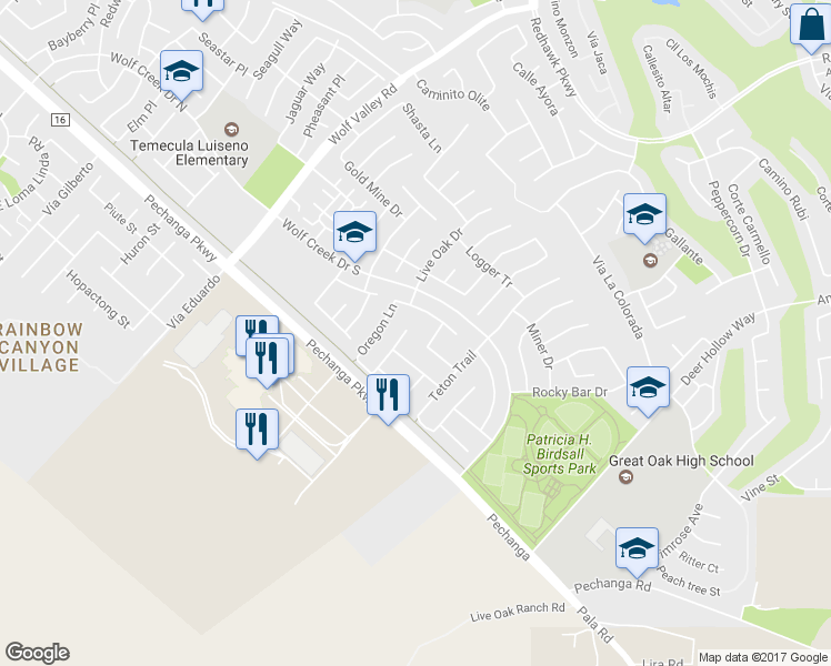 map of restaurants, bars, coffee shops, grocery stores, and more near 31991 Whitetail Lane in Temecula