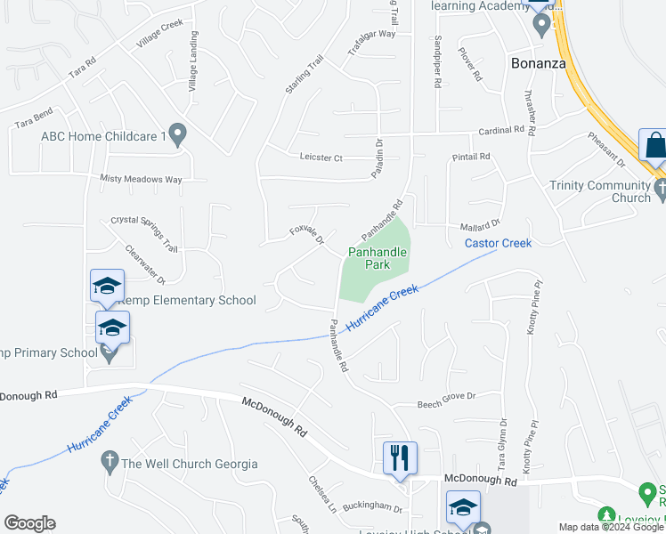 map of restaurants, bars, coffee shops, grocery stores, and more near 10909 Panhandle Road in Hampton