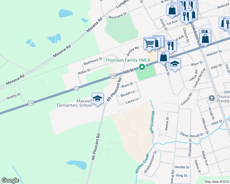 map of restaurants, bars, coffee shops, grocery stores, and more near 520 Mount Pleasant Road in Thomson