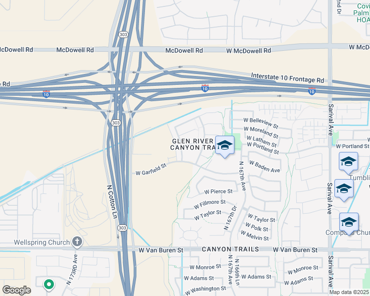 map of restaurants, bars, coffee shops, grocery stores, and more near 16891 West Roosevelt Street in Goodyear