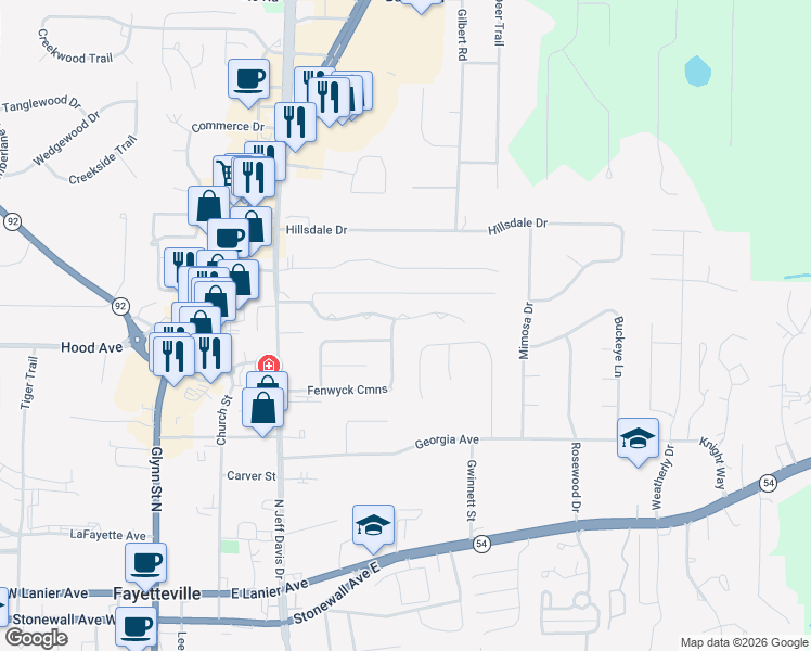 map of restaurants, bars, coffee shops, grocery stores, and more near 255 Carriage Chase in Fayetteville