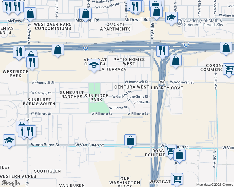 map of restaurants, bars, coffee shops, grocery stores, and more near 820 North 61st Drive in Phoenix