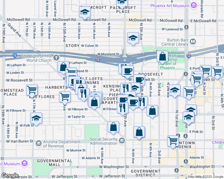 map of restaurants, bars, coffee shops, grocery stores, and more near 813 North 9th Avenue in Phoenix