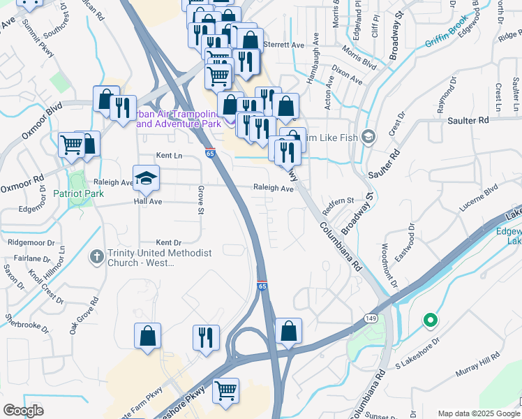 map of restaurants, bars, coffee shops, grocery stores, and more near 722 Raleigh Court in Homewood