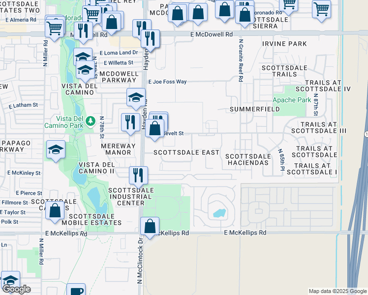 map of restaurants, bars, coffee shops, grocery stores, and more near 814 North 82nd Street in Scottsdale