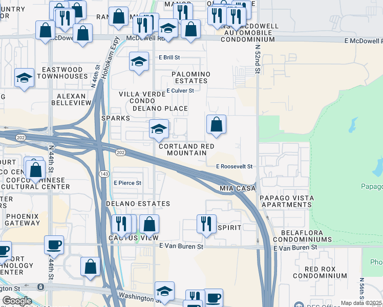 map of restaurants, bars, coffee shops, grocery stores, and more near in Phoenix