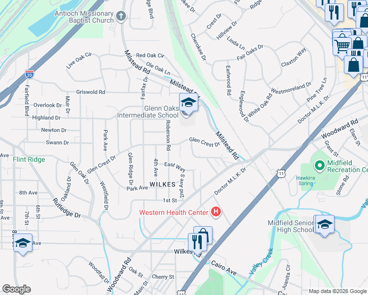 map of restaurants, bars, coffee shops, grocery stores, and more near 307 Glen Crest Drive in Fairfield