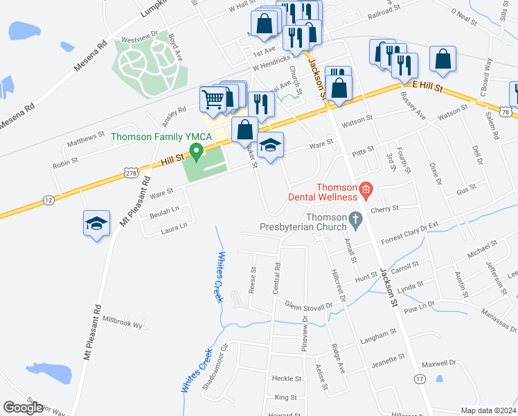 map of restaurants, bars, coffee shops, grocery stores, and more near 503 Fluker Street in Thomson