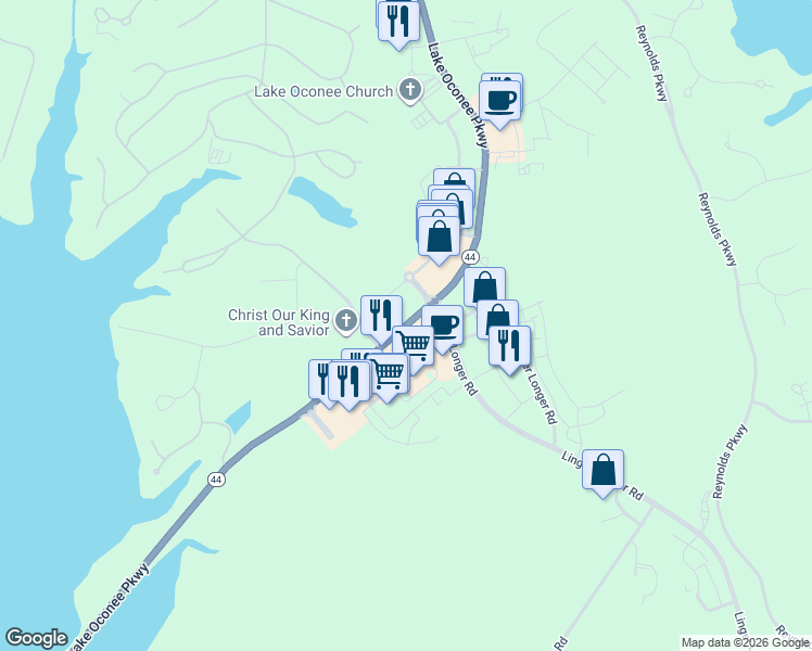 map of restaurants, bars, coffee shops, grocery stores, and more near 6340 Lake Oconee Parkway in Greensboro