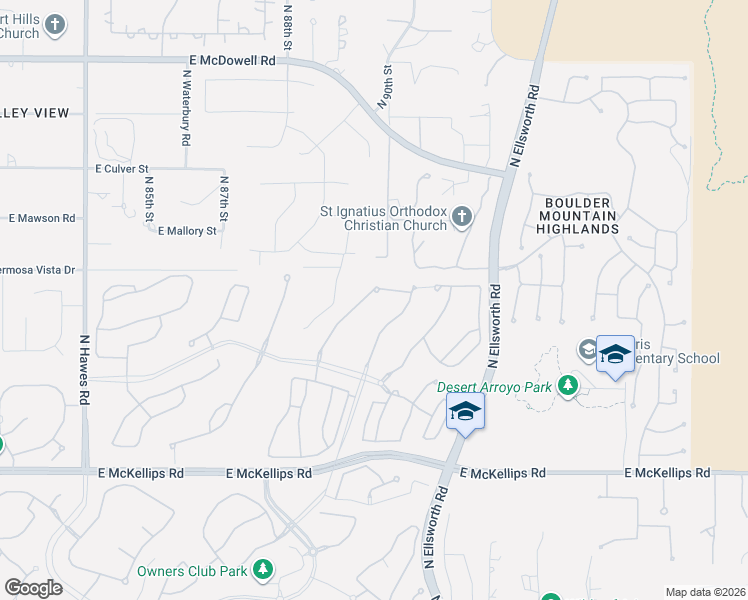 map of restaurants, bars, coffee shops, grocery stores, and more near 2341 North Atwood Circle in Mesa