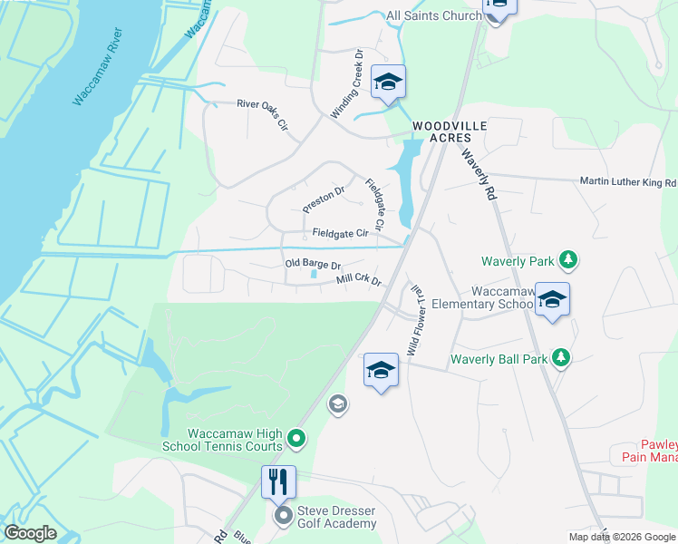 map of restaurants, bars, coffee shops, grocery stores, and more near 146 Old Barge Drive in Pawleys Island