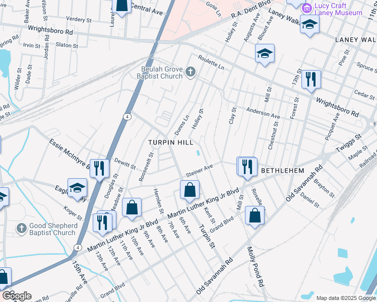 map of restaurants, bars, coffee shops, grocery stores, and more near 1321 Swanee Quintet Boulevard in Augusta