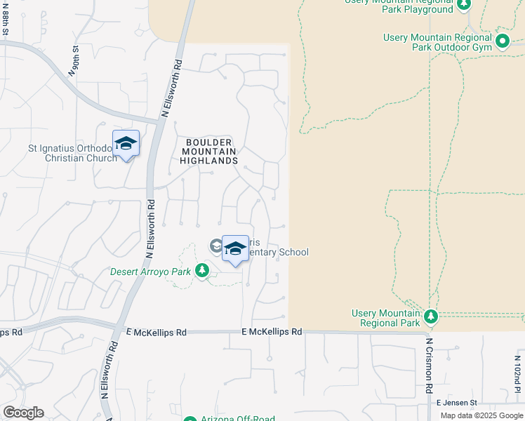 map of restaurants, bars, coffee shops, grocery stores, and more near 2330 North Boulder Mountain in Mesa