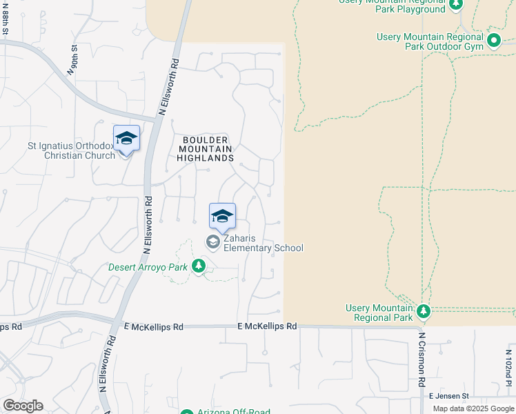 map of restaurants, bars, coffee shops, grocery stores, and more near 2330 N Boulder Mountain in Mesa
