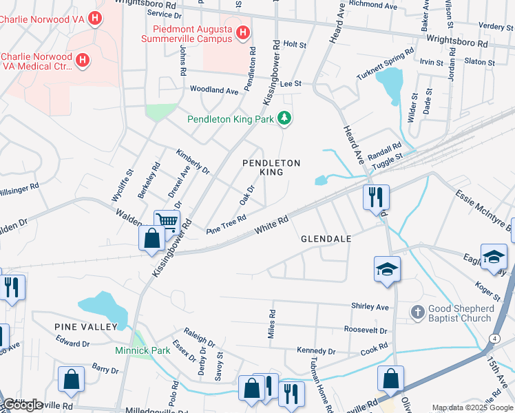 map of restaurants, bars, coffee shops, grocery stores, and more near 1745 Pine Tree Road in Augusta
