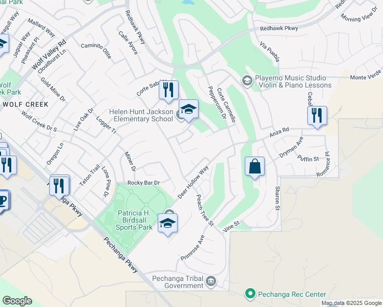map of restaurants, bars, coffee shops, grocery stores, and more near 46213 Via La Tranquila in Temecula